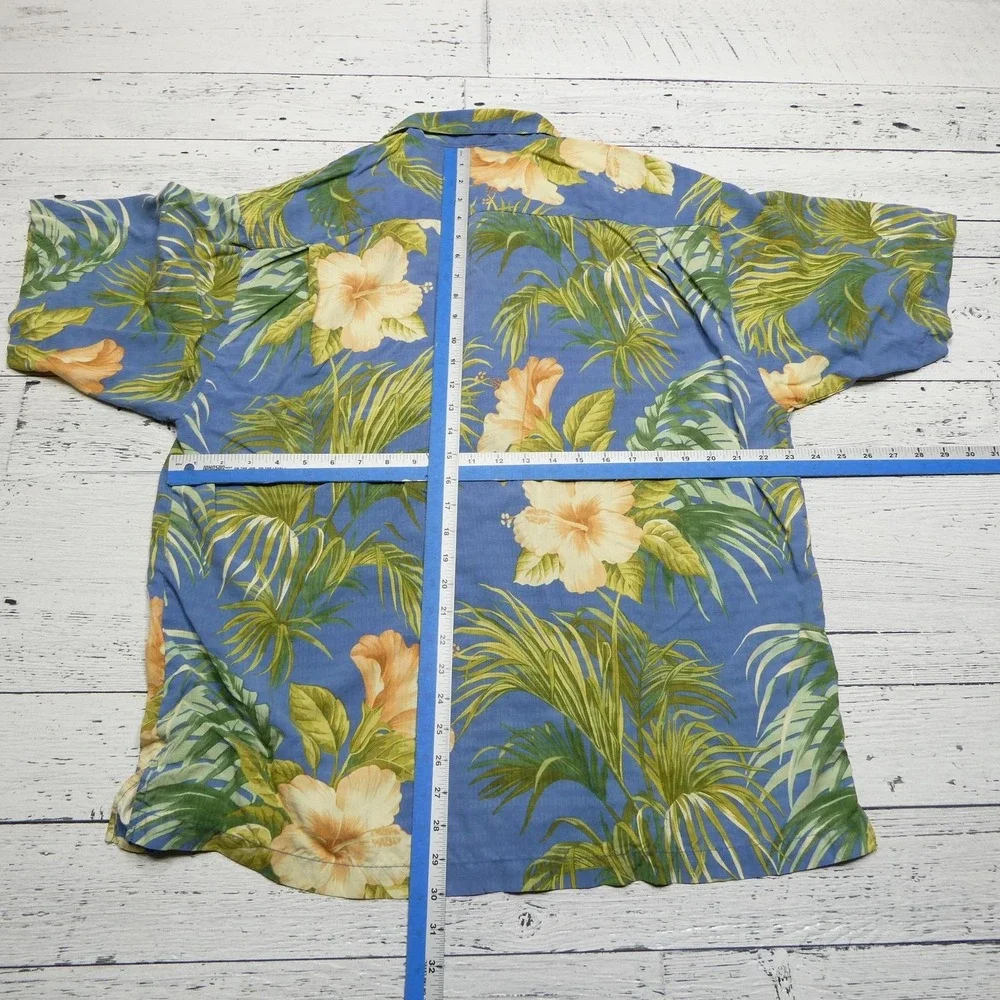 Tommy Bahama Shirt Mens Large Blue Silk Hawaiian Camp Button Up Hibiscus Aloha‎